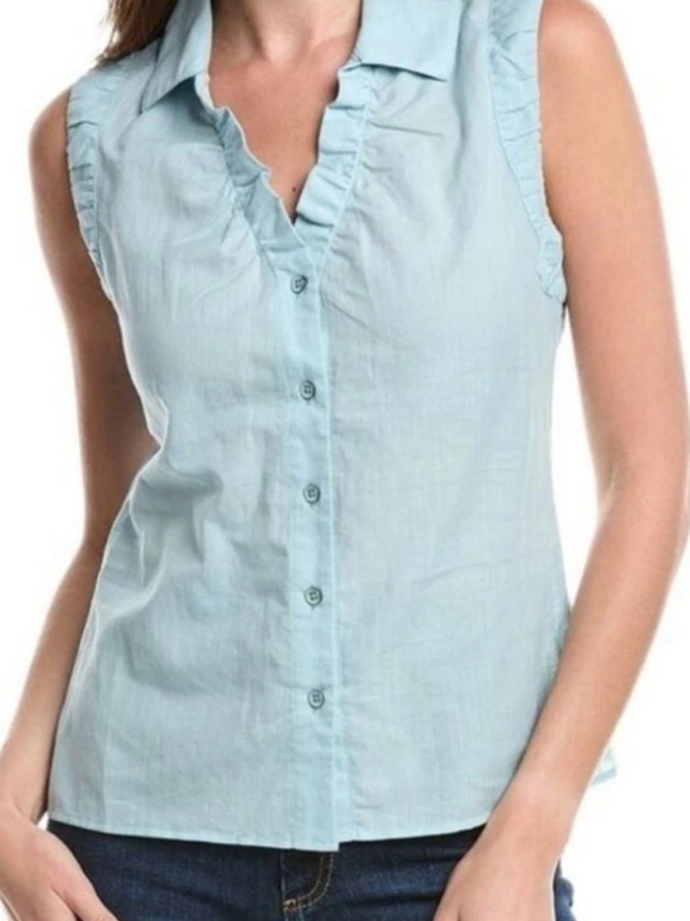 CAbi Sleeveless Button-Front Collared Top in Mint